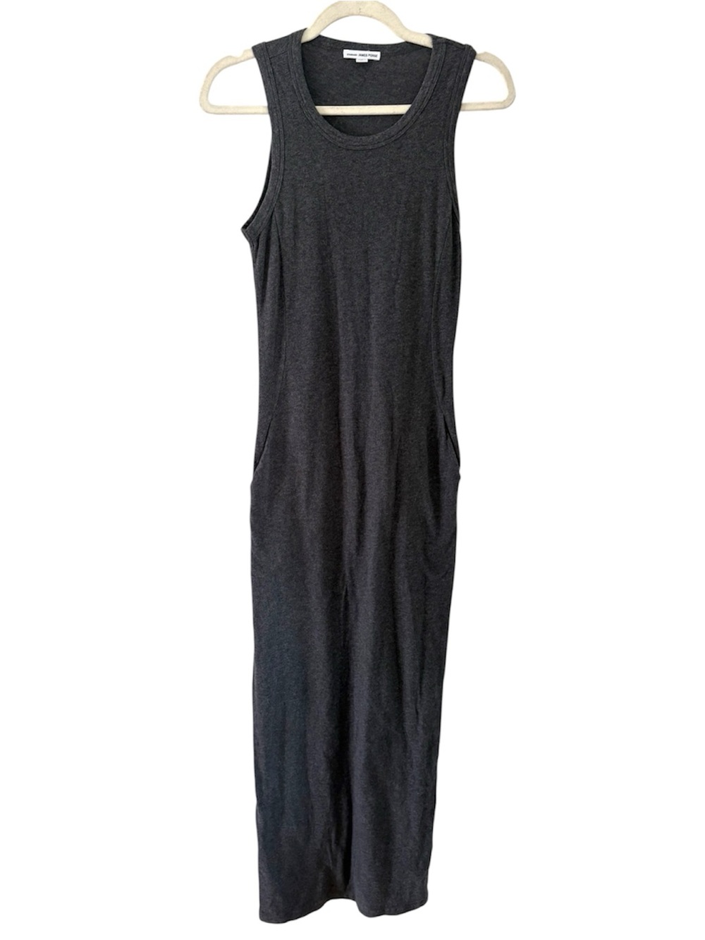 James Perse Stretch Cotton Tank Maxi Dress w/ Pockets | Charcoal Gray | 2 / Med